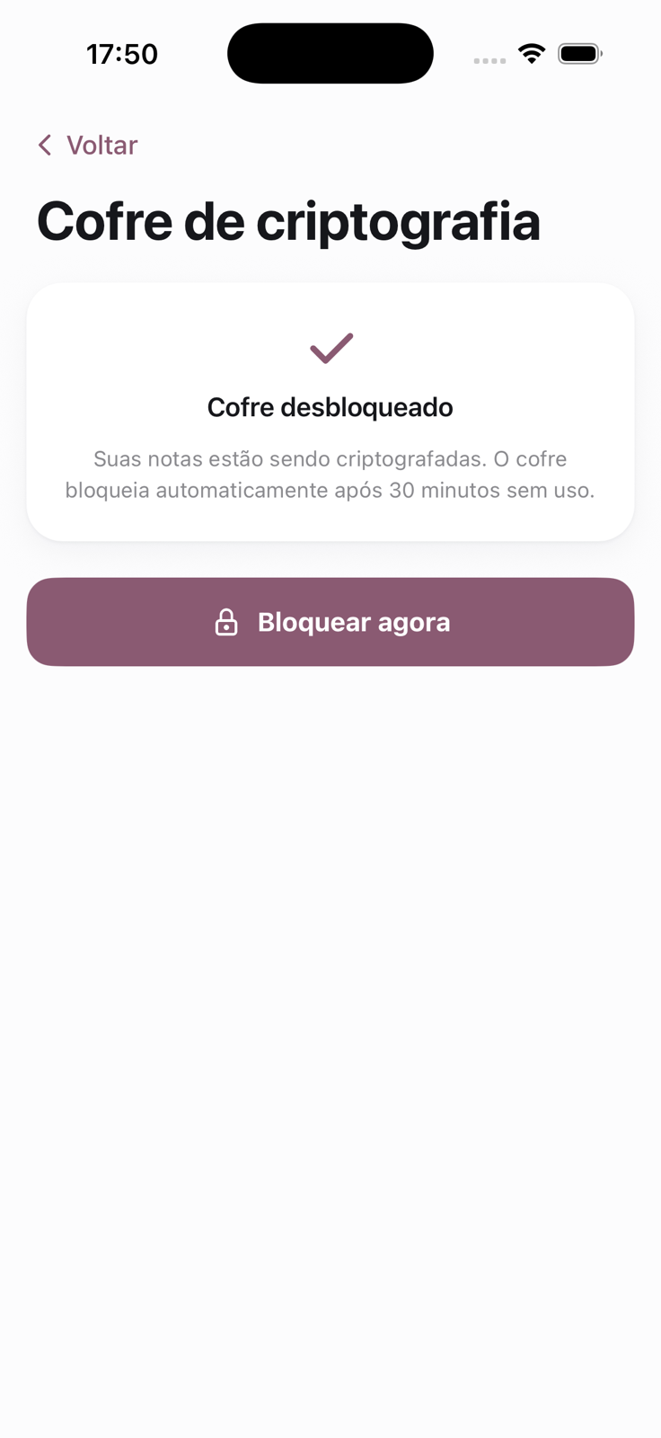Recorte da tela Cofre de criptografia do claripsi em estado desbloqueado
